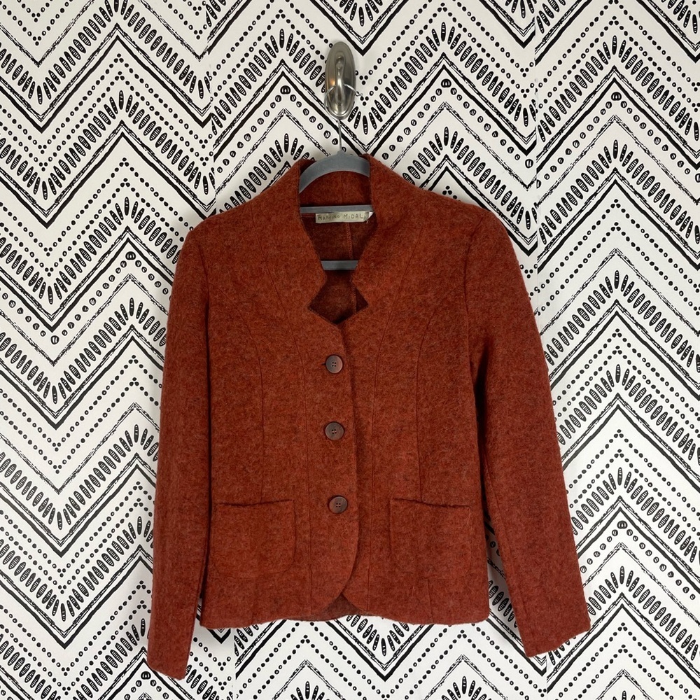 Women Martino Midali Orange Virgin Wool Blend Lightweight Button Sweater Sz 6